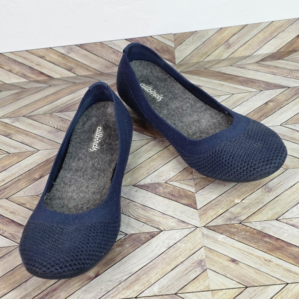 Allbirds Dark Navy Tree Breezers Knit Ballet Flats Slip On Shoes size 8
